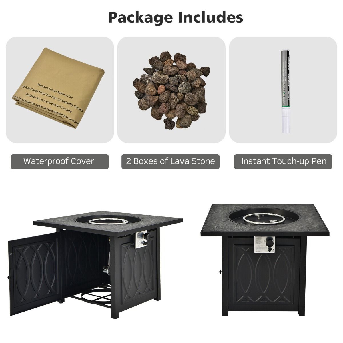 50,000 BTU Propane Fire Pit Table Square Heater with Lava Rocks Cover